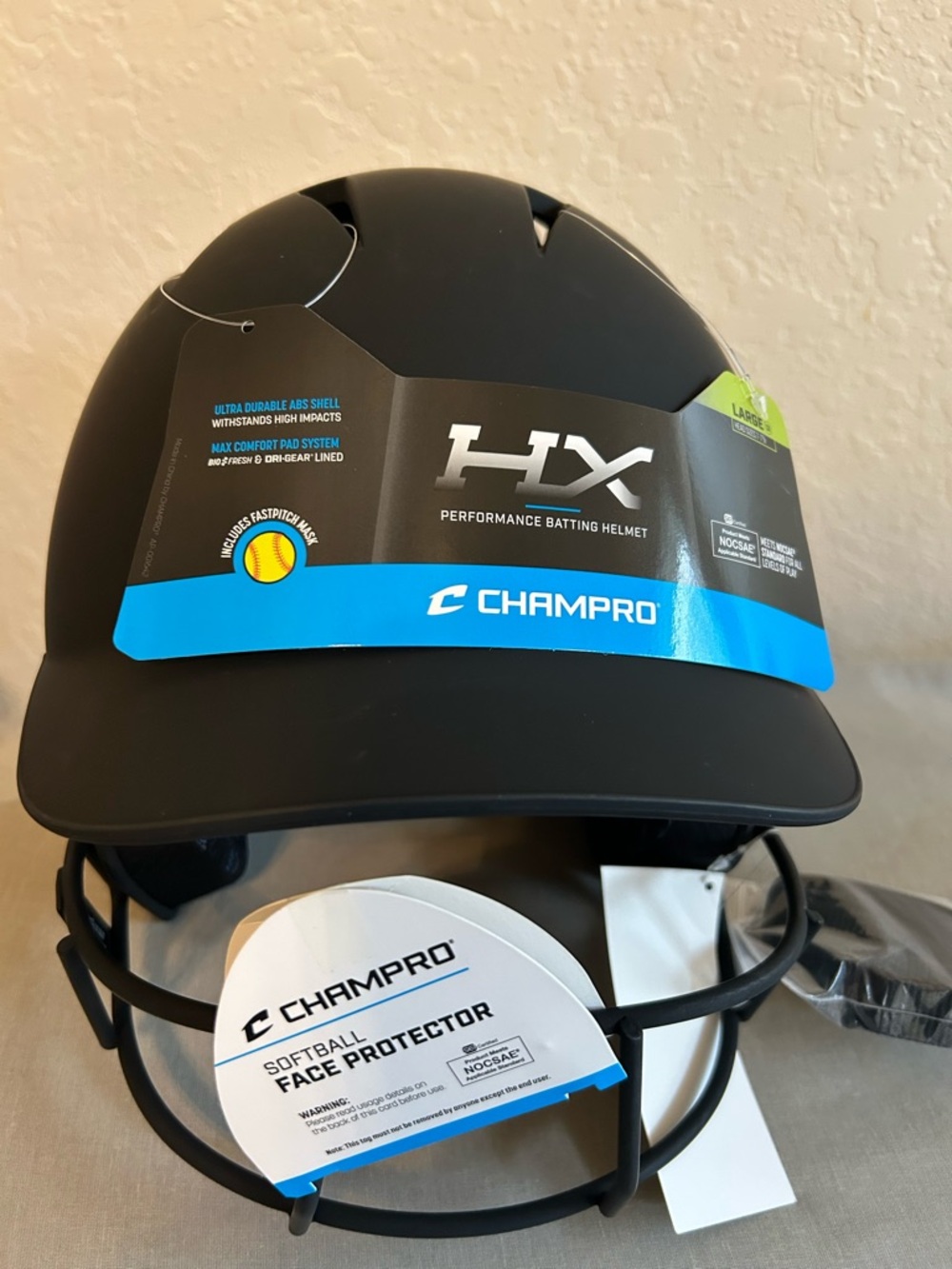 Champro HX Performance Batting Helmet in Black with Face Protector